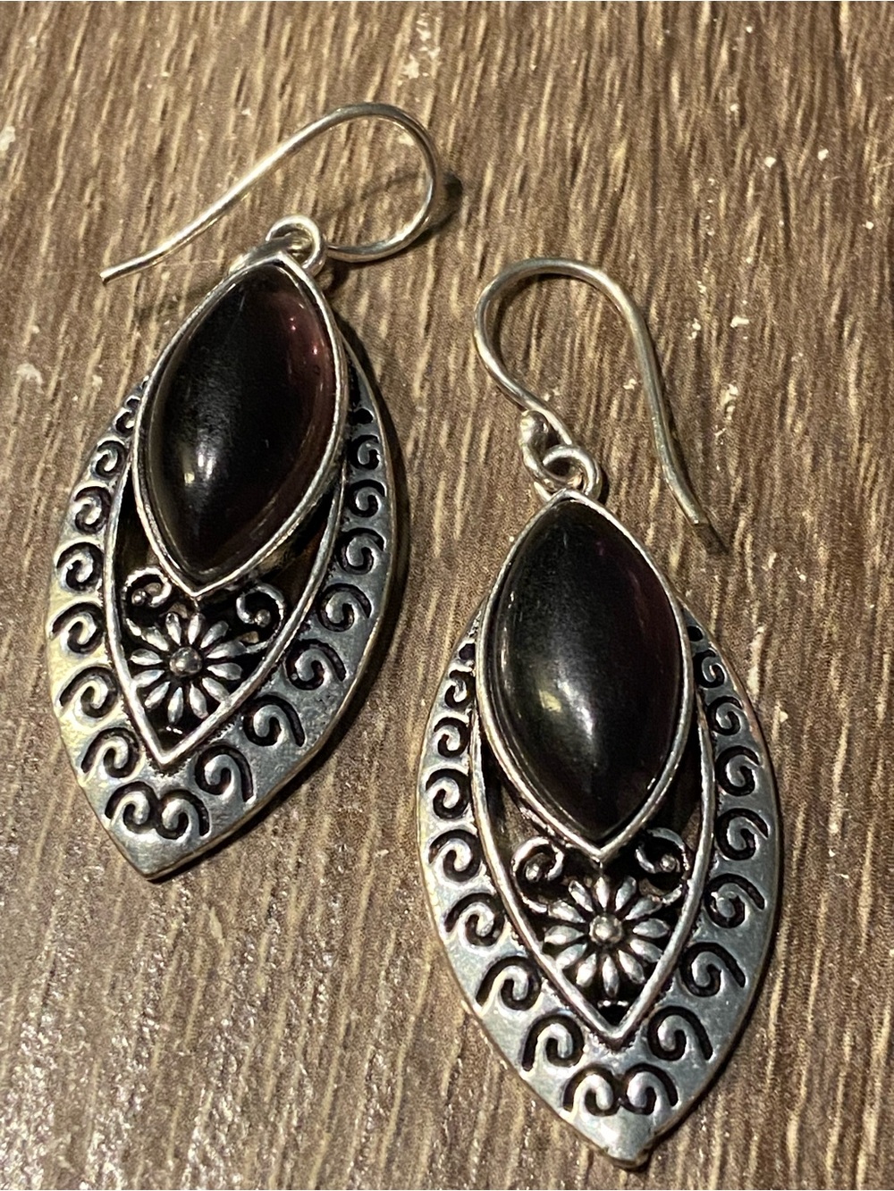 Silver Dark Amethyst Teardrop Dangle Earrings